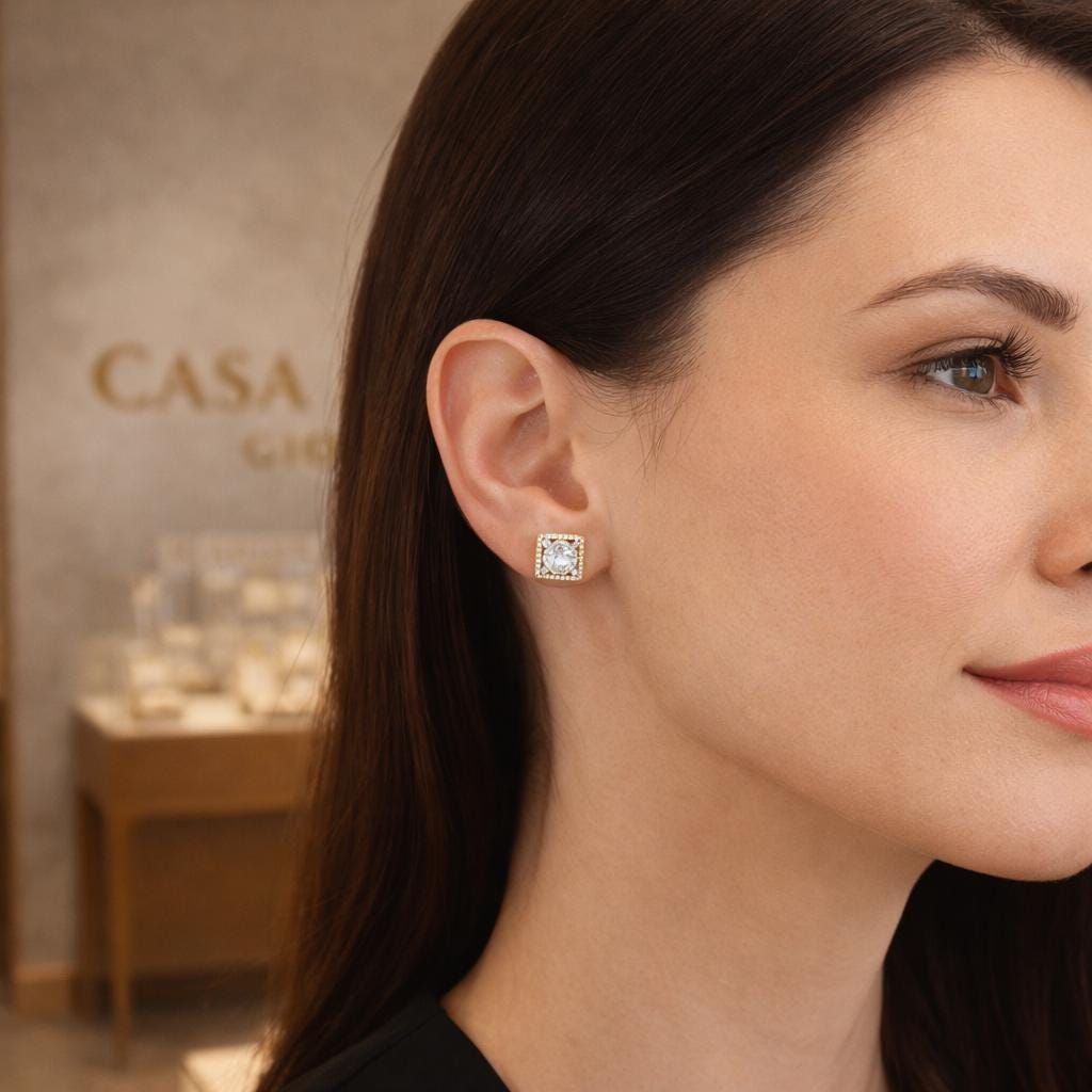 1/5 Carat Diamond Cluster Stud Earrings | 10K Yellow Gold Square Design
