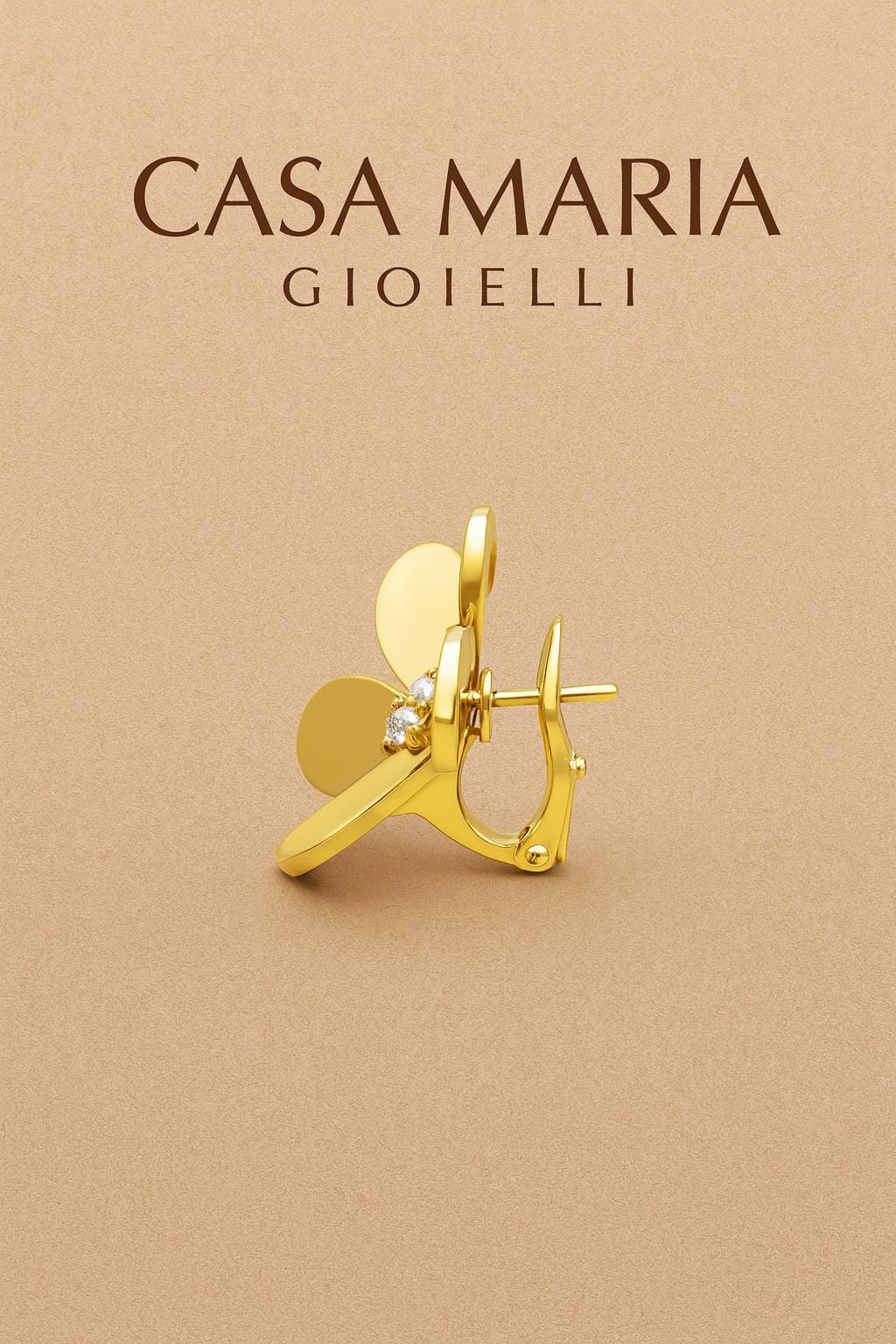 24K Gold Rose Stud Earrings: Casa Maria Gioielli, 0.32ct Diamond