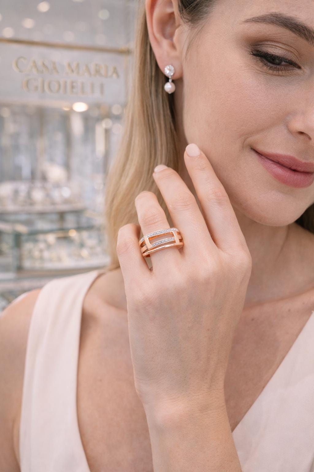 14K Rose Gold Diamond Band | Geometric Wedding Ring