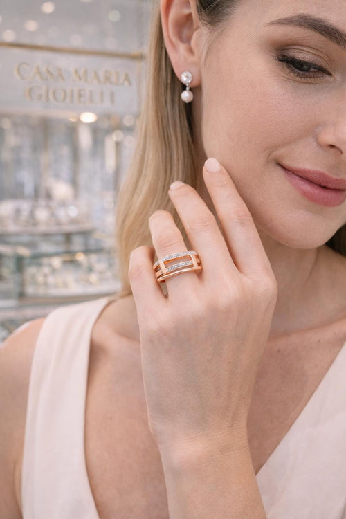 14K Rose Gold Diamond Band | Geometric Wedding Ring