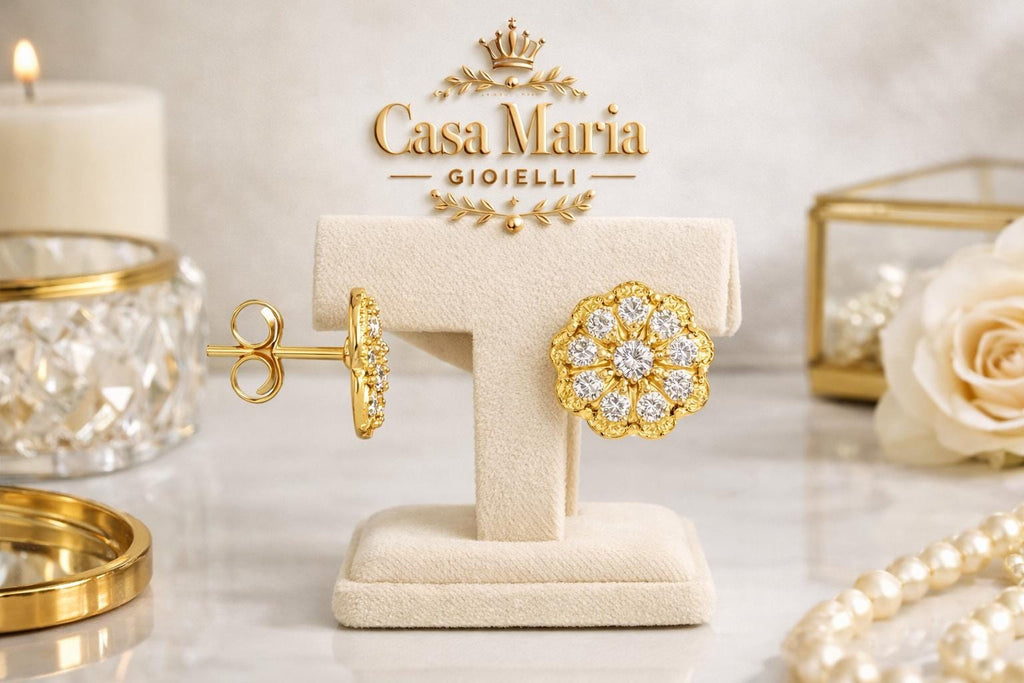 Grazia Fiorita (Floral Grace) Studs | 14K Solid Gold | Lab Grown Diamonds | Casa Maria Gioielli