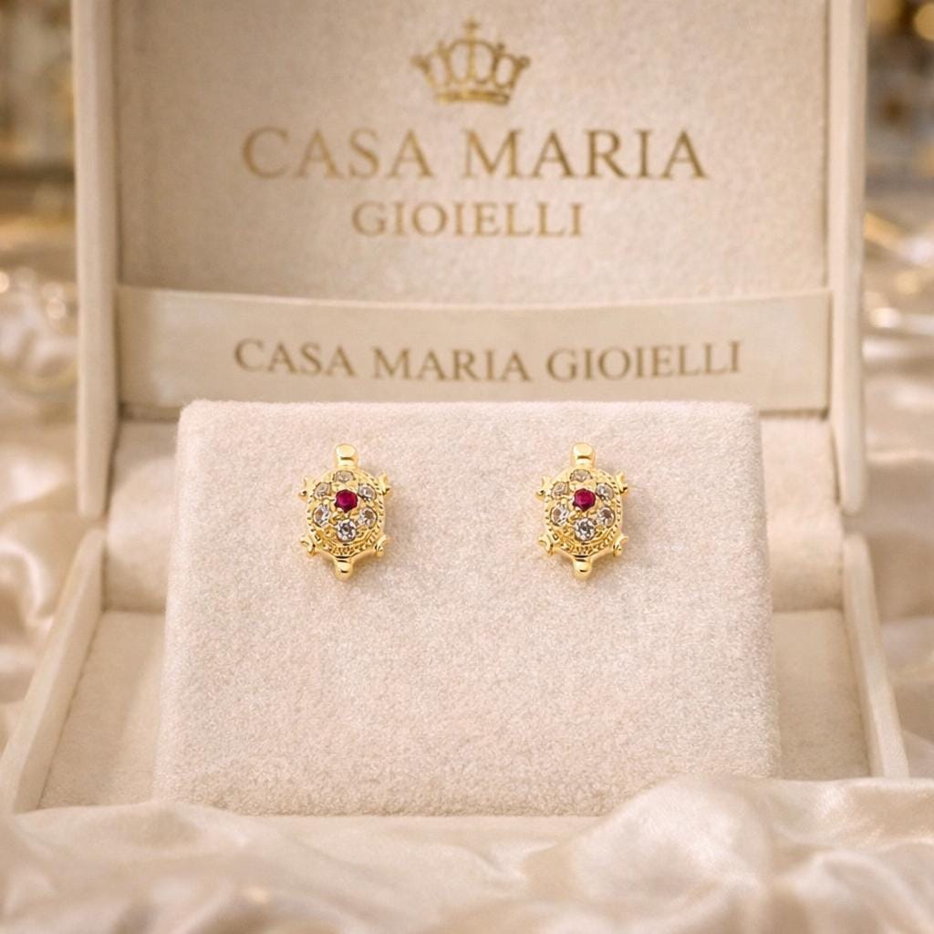 Luce Cremisi Studs | 14K Yellow Gold Ruby Lab-Grown | Casa Maria Gioielli
