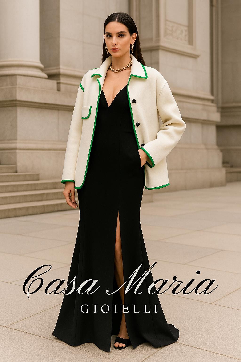 Giacca Scultorea Bianco Verde by Casa Maria Gioielli Effortless Sophistication