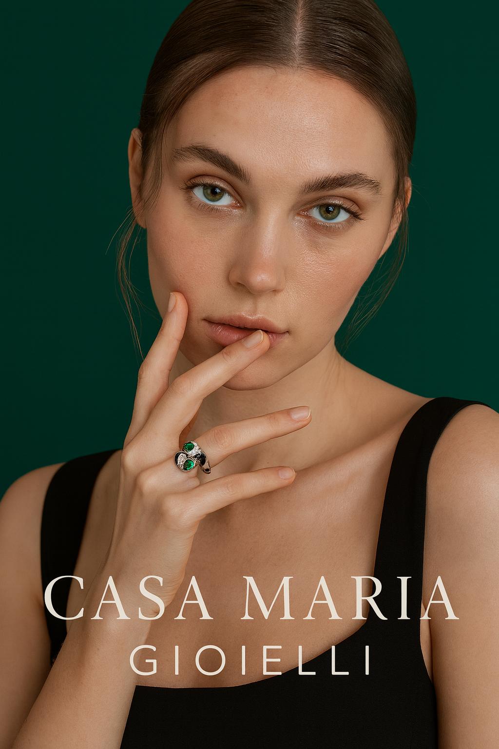 Vintage Boho Emerald Ring: 18K Gold Plated Sterling Silver