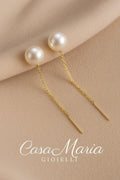 18K Solid Gold Freshwater Pearl Tassel Earrings - Casa Maria Gioielli