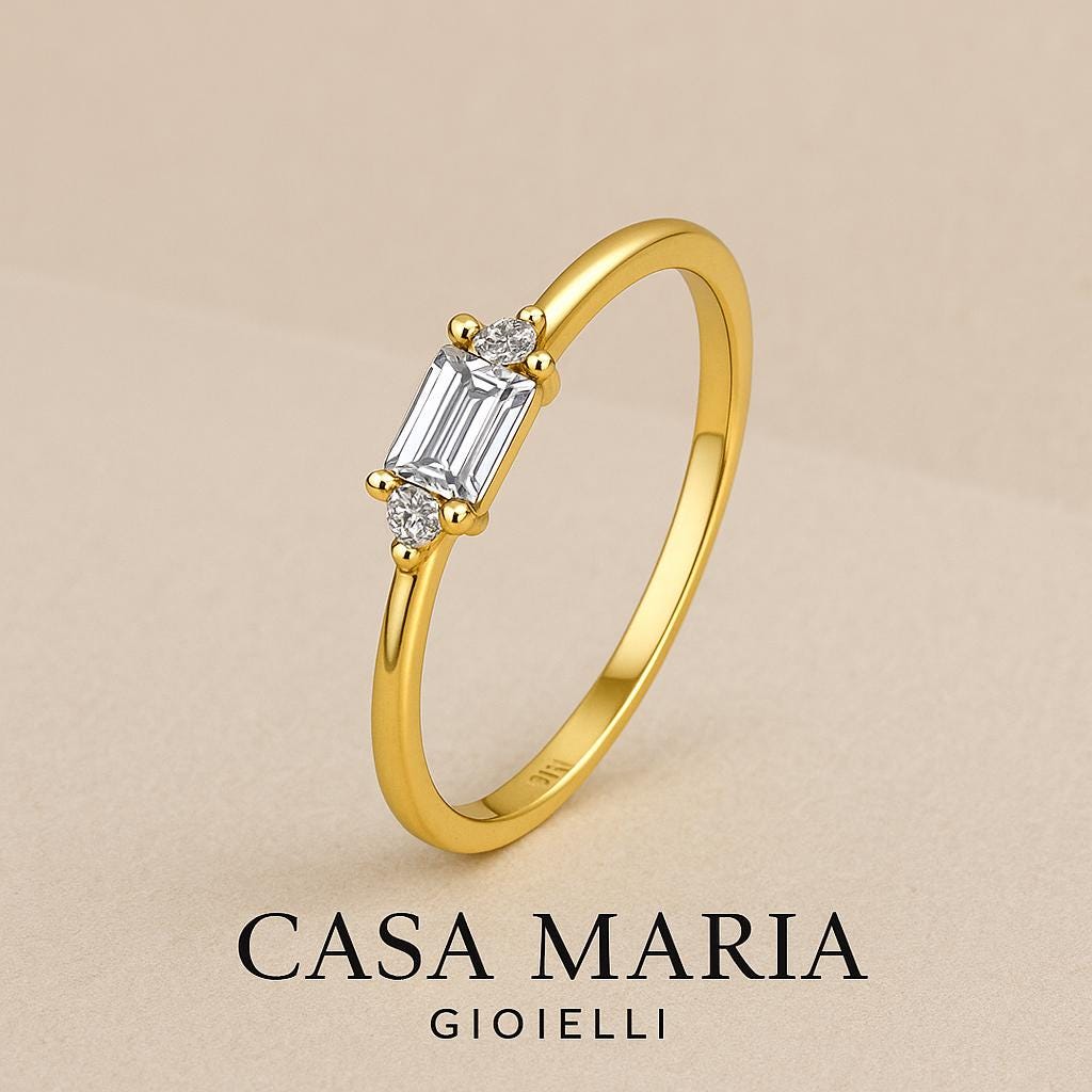 Elegant Zirconia Diamond Ring: 18K Gold Plated Sterling Silver