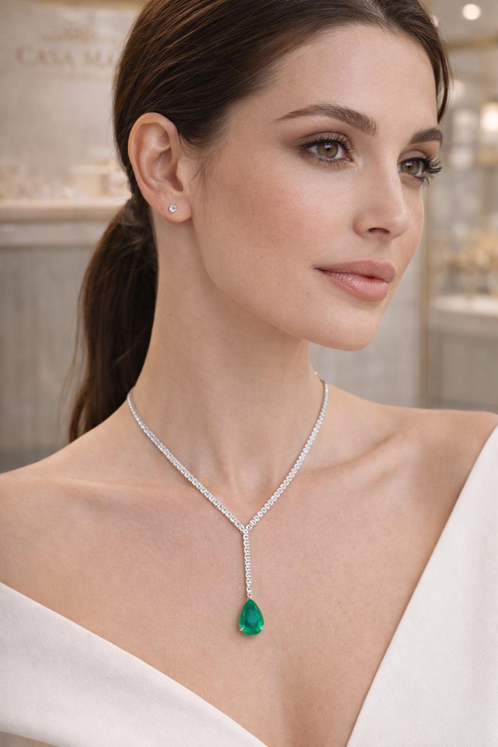 Emerald Drop Necklace | Lab Diamond 925 Sterling Silver Pendant