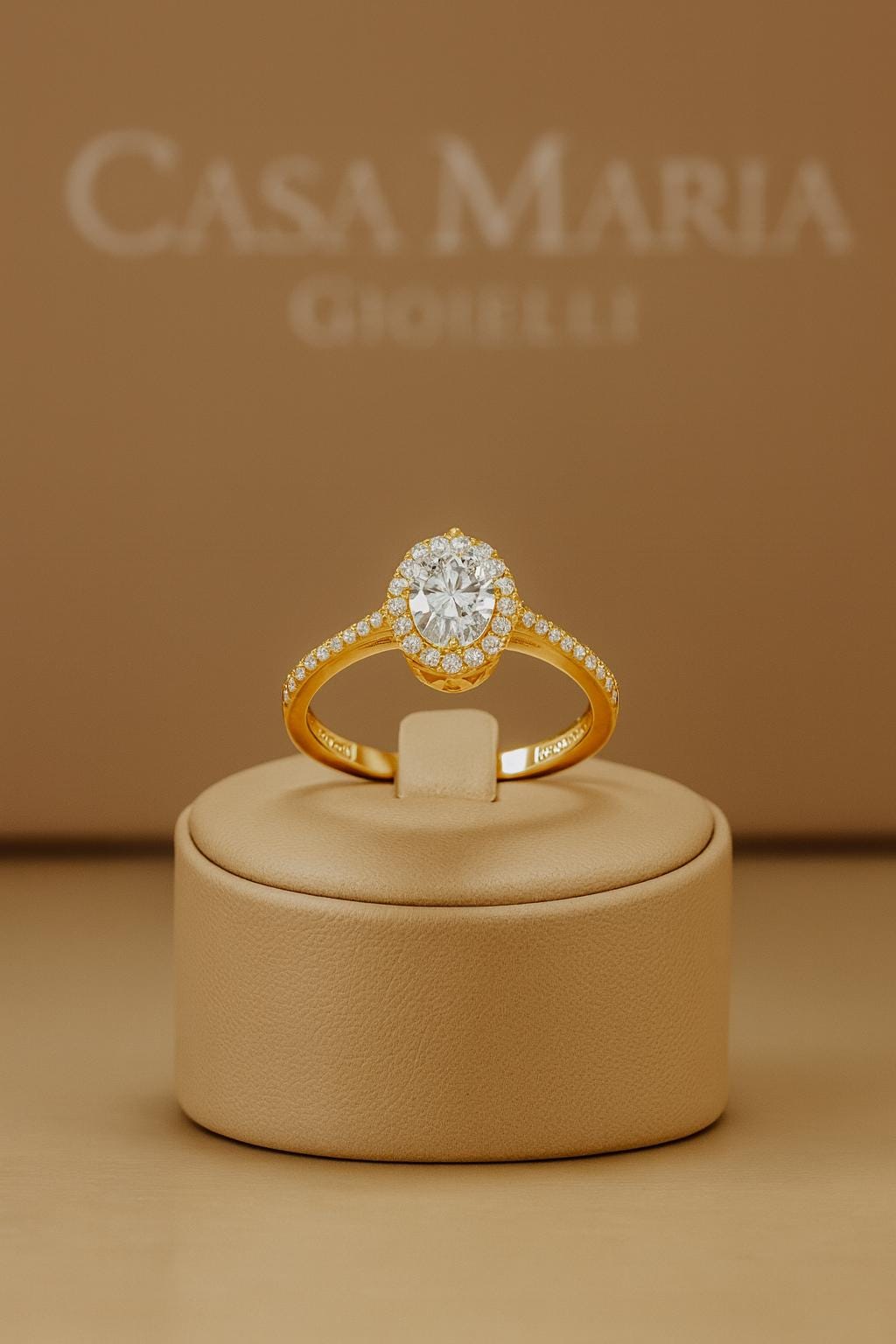 14K Yellow Gold Oval Lab Diamond Halo Engagement Ring • Solitaire