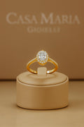 14K Yellow Gold Oval Lab Diamond Halo Engagement Ring • Solitaire