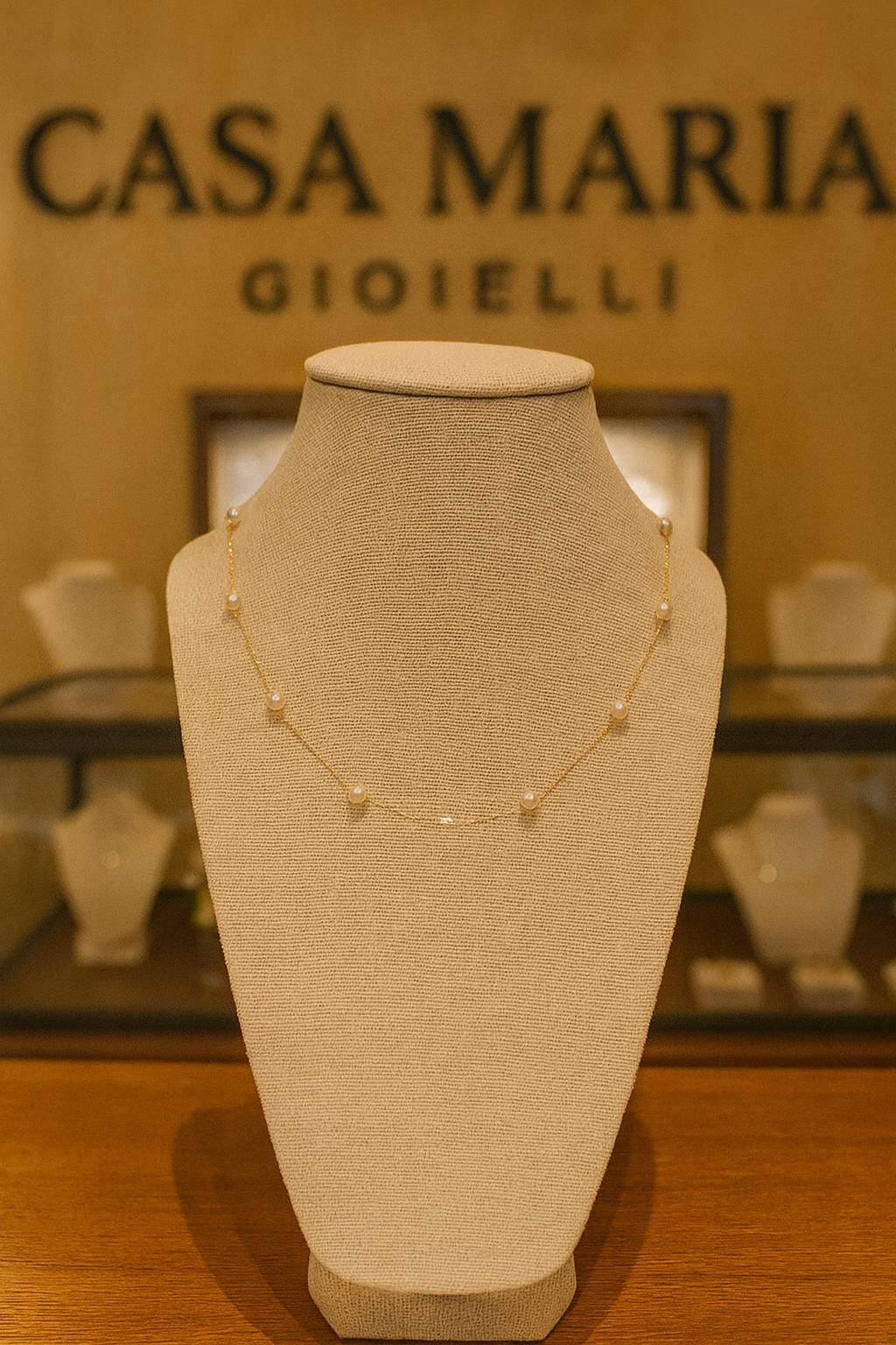 Collana ‘Luminosa 10K Hollow Yellow Gold | Natural Freshwater Pearl Necklace | Casa Maria Gioielli