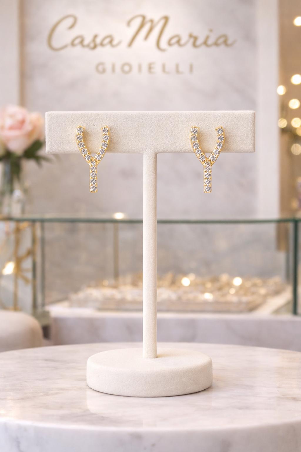 Segno d’Oro Stud Earrings | 14K Solid Gold | Lab Grown Diamonds | Casa Maria Gioielli