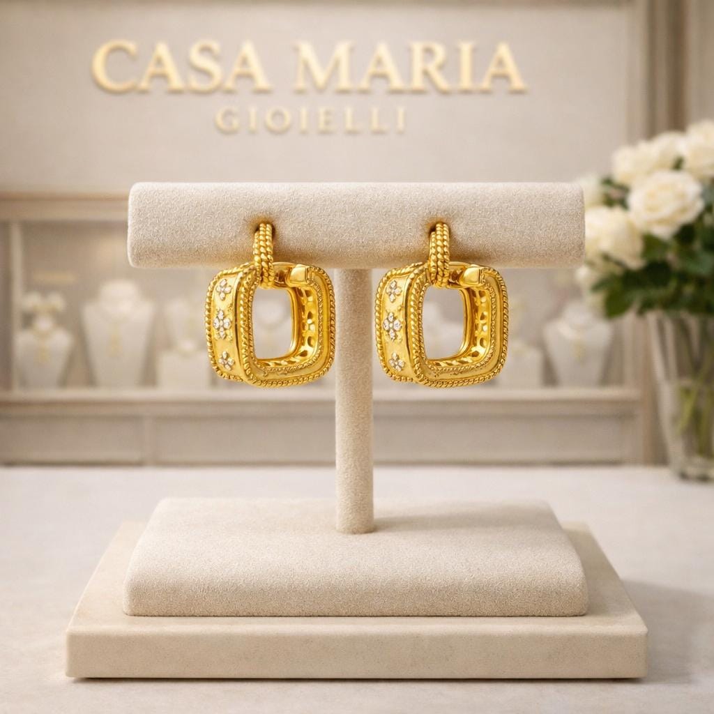 Quadrina Gold Hoop | 24K Hollow Yellow Gold Earrings | Lab Grown Diamonds | Casa Maria Gioielli