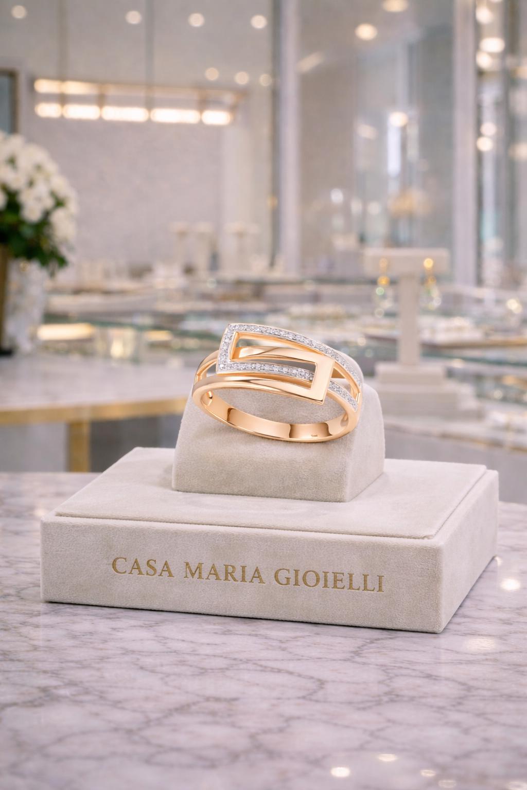 14K Rose Gold Diamond Band | Geometric Wedding Ring