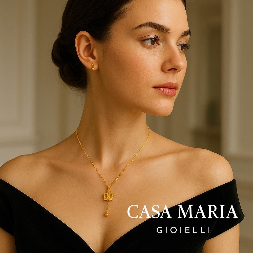 Regina Crown Pendant Necklace – 18K Hollow Yellow Gold AU999 - Casa Maria Gioielli