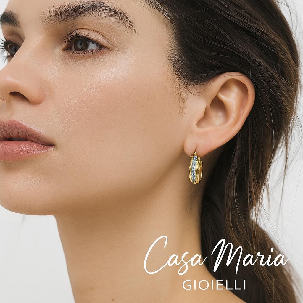 14K Two Tone Gold Diamond Cut Hoop Earrings: Casa Maria Gioielli