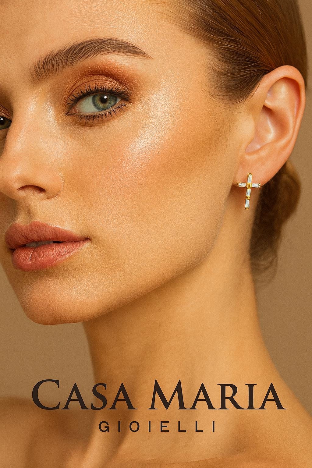 Croce di Luce Earrings - 14k Yellow Gold - Lab Grown Diamonds - Casa Maria Gioielli