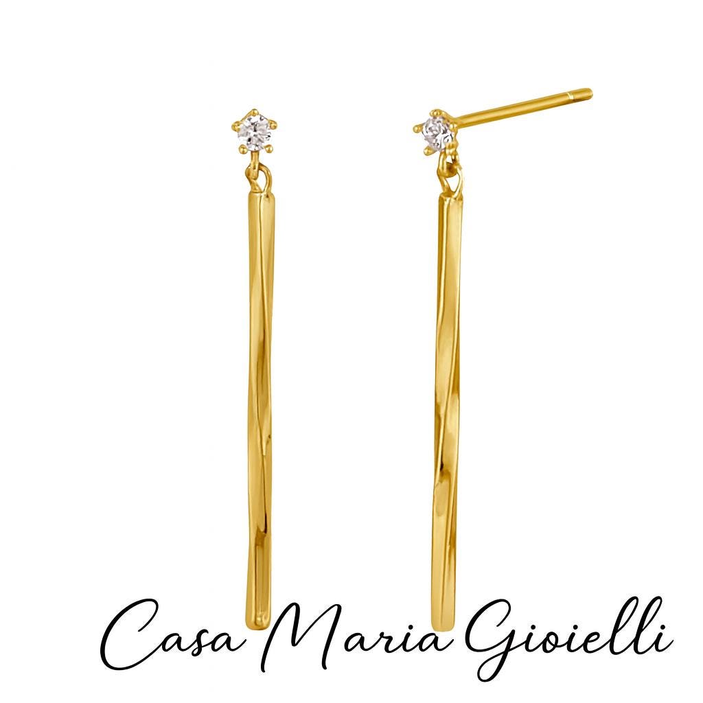 Lucentezza Dorata Dangling Earrings 14K Solid Yellow Gold - Lab Grown Diamond - Casa Maria Gioielli