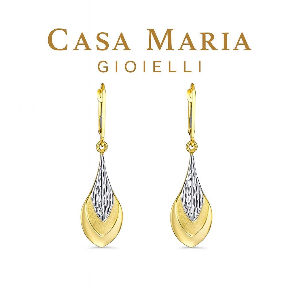 Lacrima di Luce Drop Earrings – 14K Yellow Gold Bicolore - Casa Maria Gioiell Orecchini Collection