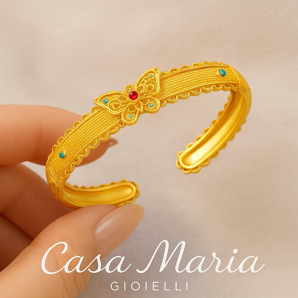 24K Solid Gold Butterfly Lace Bracelet: Topaz & Sapphire Gems