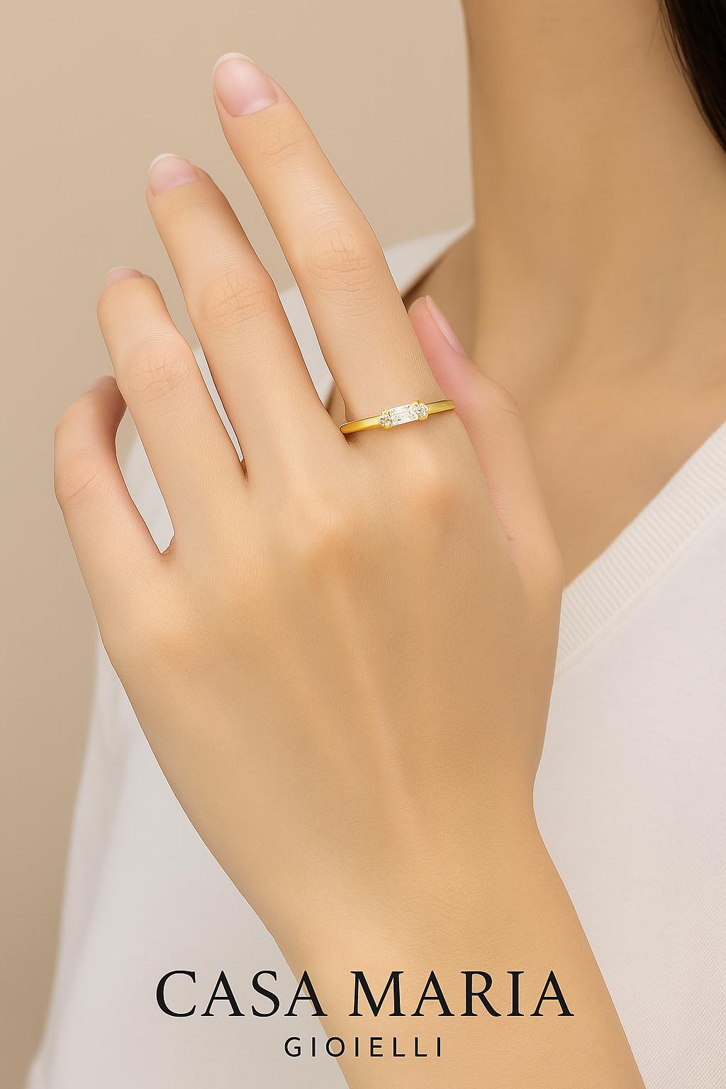 Elegant Zirconia Diamond Ring: 18K Gold Plated Sterling Silver