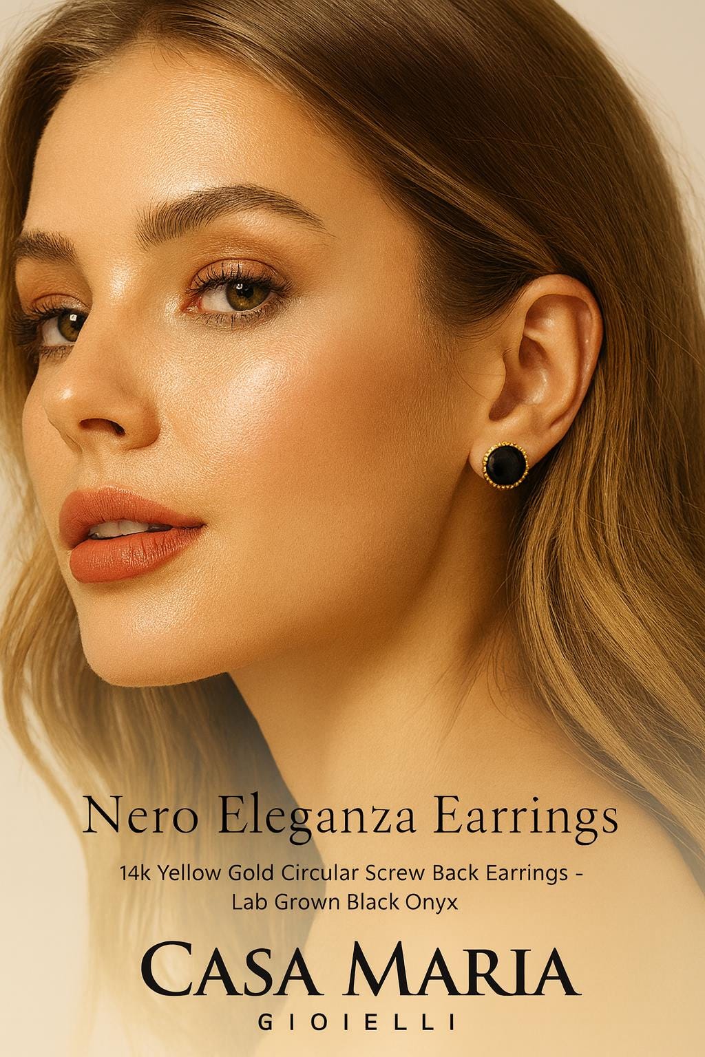 Nero Eleganza Earrings - 14K Yellow Gold Black Onyx Earrings - Casa Maria Gioielli
