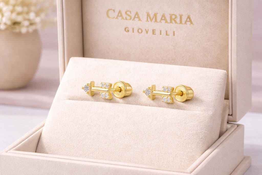 Segno Minimalist Stud Earrings | 14K Solid Gold Lab Grown Diamonds | Casa Maria Gioielli