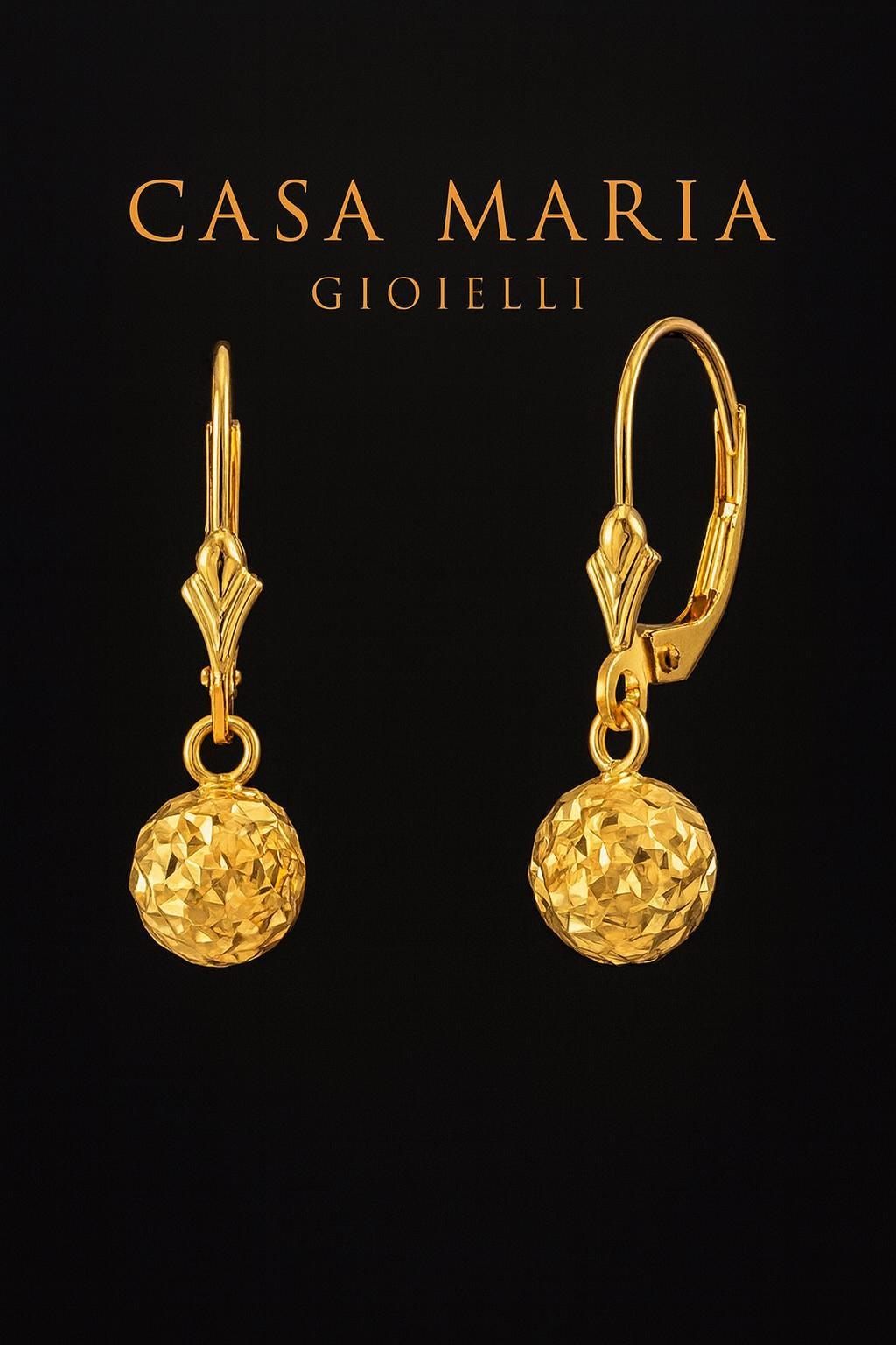 Sole Mio Dangle Droplet Earrings | Brillante Oro 10K Hollow Yellow Gold | Casa Maria Gioielli