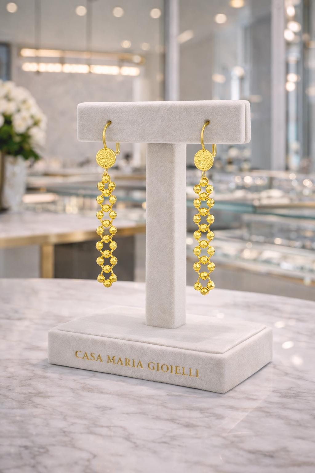 Orecchini Forma Viva Dangles | 24K Hollow Yellow Gold | Architectural Elegance | Casa Maria Gioielli