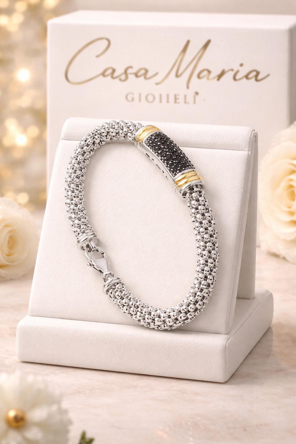 Argento Sovrano Caviar Bracelet | 925 Sterling Silver | Lab Grown Black Diamonds | Casa Maria Gioielli
