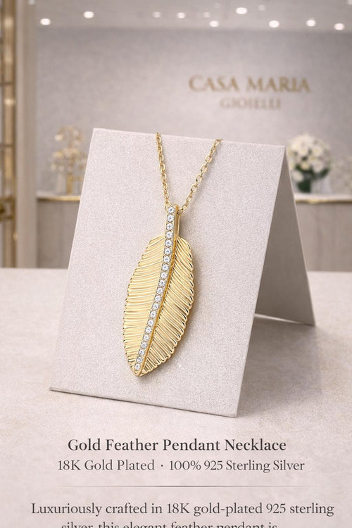 18K Gold Feather Pendant Necklace | Lab-Grown Diamonds, Sterling Silver
