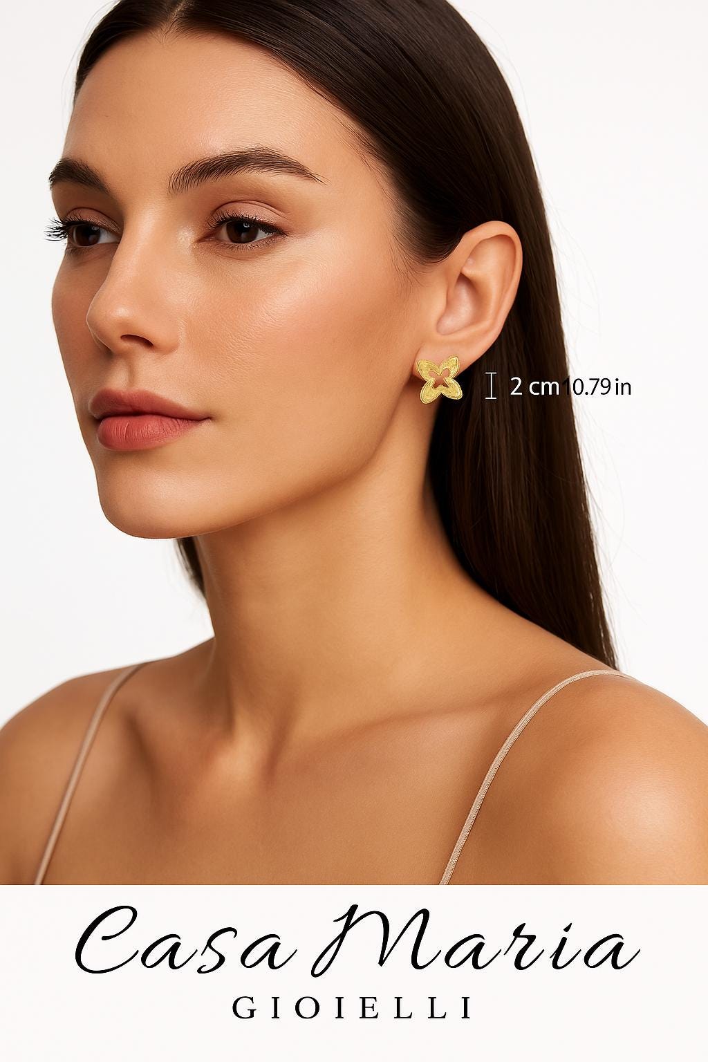 Fiore Rombo Stud Earringas | 24K Hollow Yellow Gold | Lab Grown Diamonds | Casa Maria Gioielli