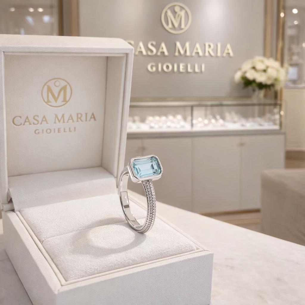 Sogno Azzurro Ring | Platinum PT950 | Lab Grown Diamonds | Natural Aquamarina Gemstone | Casa Maria Gioielli