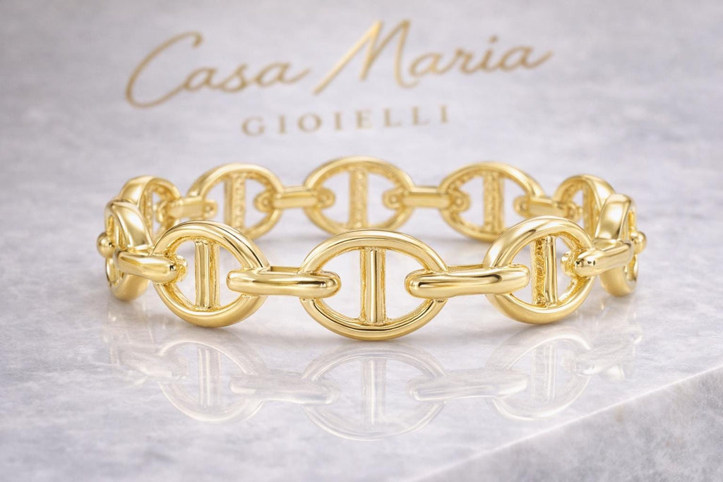 Intreccio Aureo Ring | 14K Solid Yellow Gold Oval Link Stackable Ring | Casa Maria Gioielli