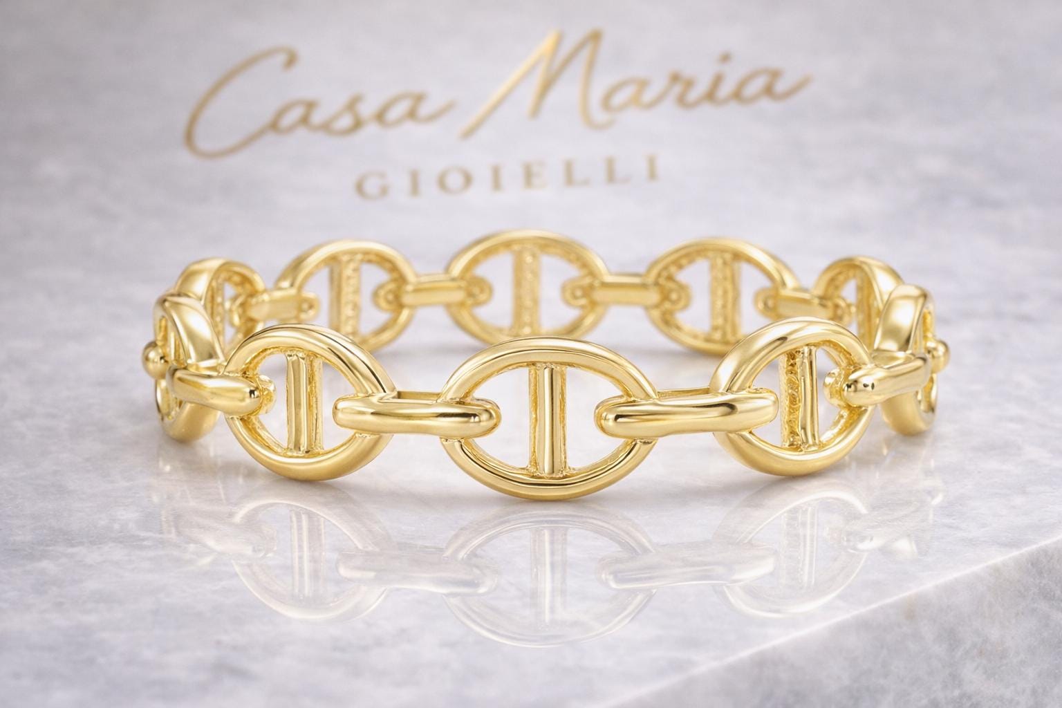 Intreccio Aureo Ring | 14K Solid Yellow Gold Oval Link Stackable Ring | Casa Maria Gioielli
