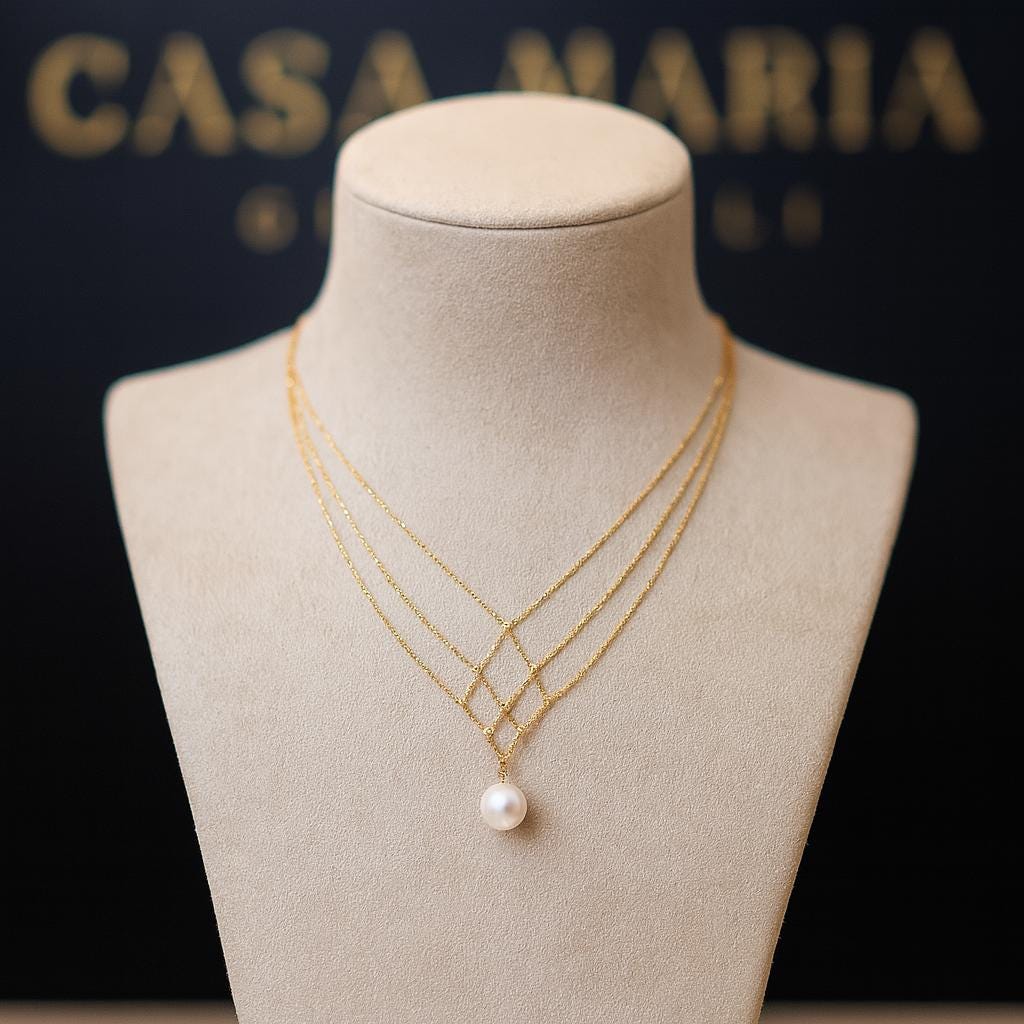 24K Gold Akoya Pearl Necklace | Delicate Trilogia Design