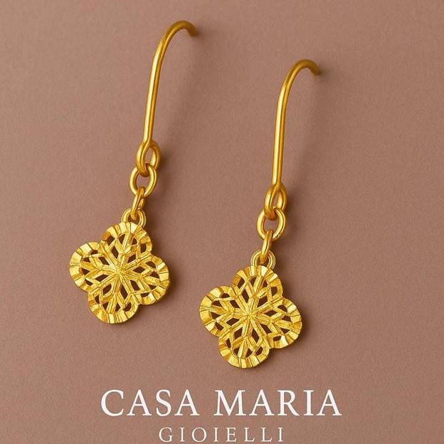 Orecchini Quadrifoglio Reale | 24k Hollow Yellow Gold | Casa Maria Gioielli