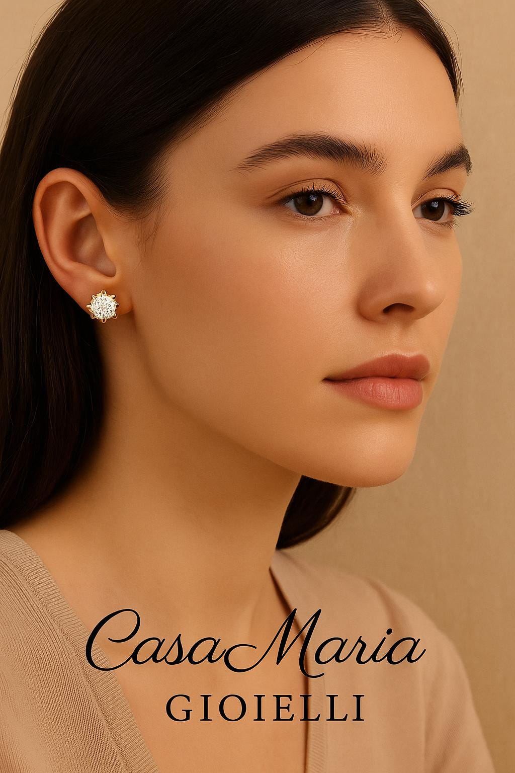 Cuori Brillanti Studs | 14k Yellow Gold | Lab-Grown Diamonds | Casa Maria Gioielli