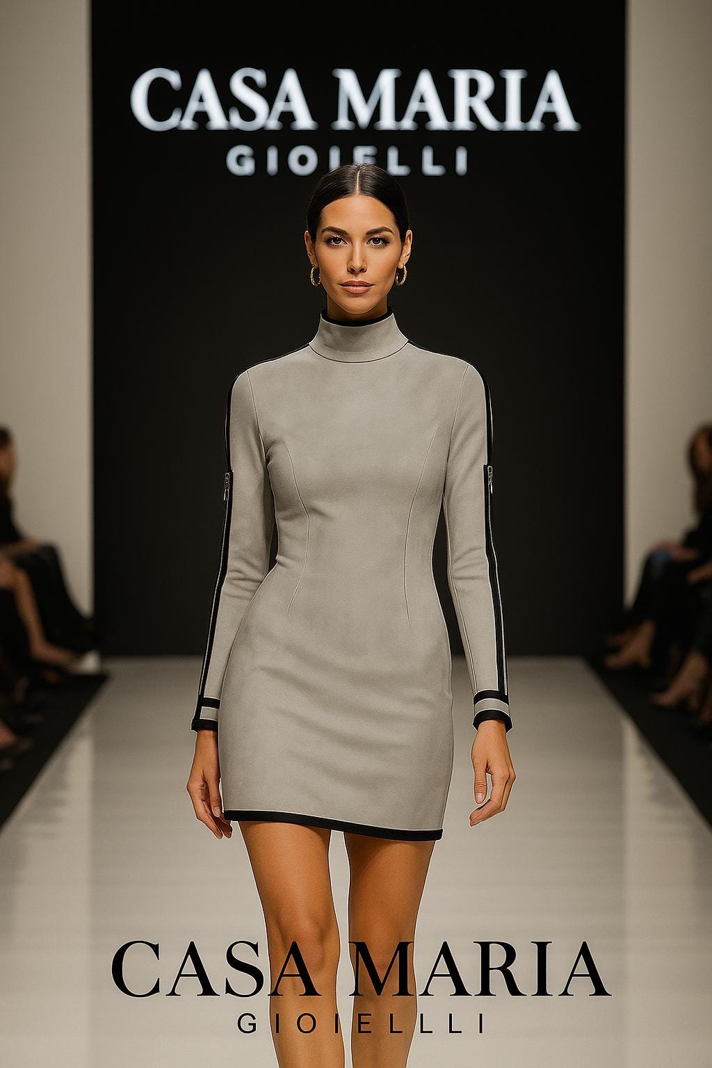 Lusso Grigio Mini Dress Suede Elegant Sculptural Silhouette