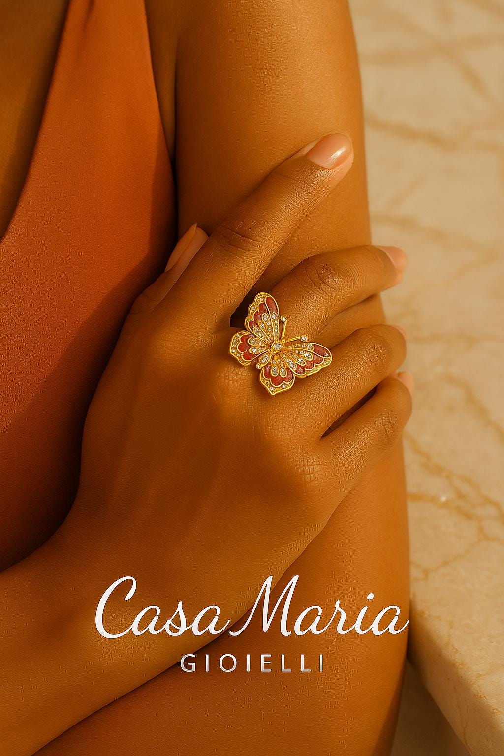 Vola Radiant Bloom Ring - 24K Hollow Yellow Gold- Lab Grown Diamonds - Casa Maria Gioielli