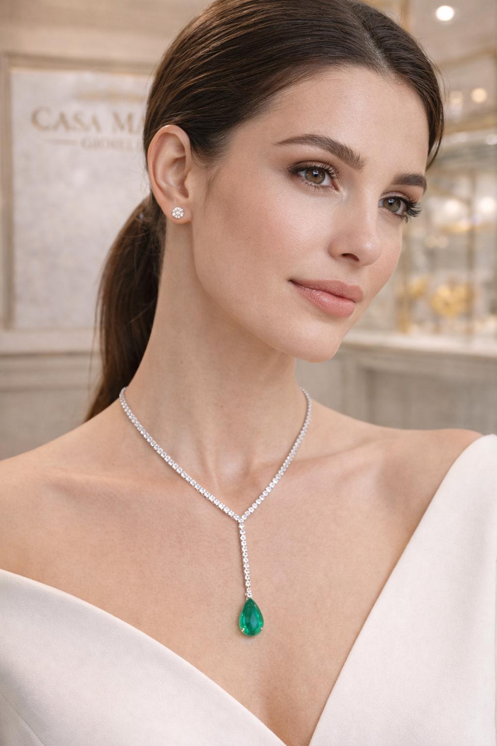 Emerald Drop Necklace | Lab Diamond 925 Sterling Silver Pendant