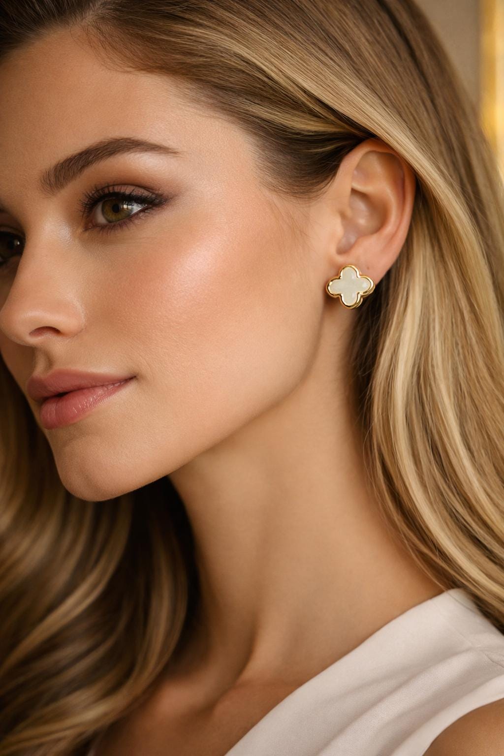 Fiore Italian Studs | 24K Hollow Yellow Gold | Clover Silhouette | Casa Maria Gioielli
