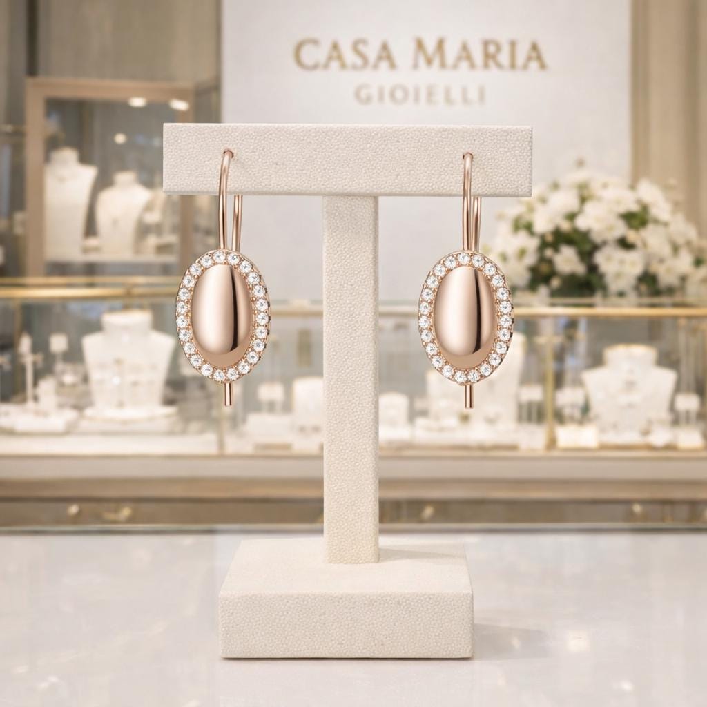 Rose Gold Plated Oval Drop Earrings – Sterling Silver & Zircon