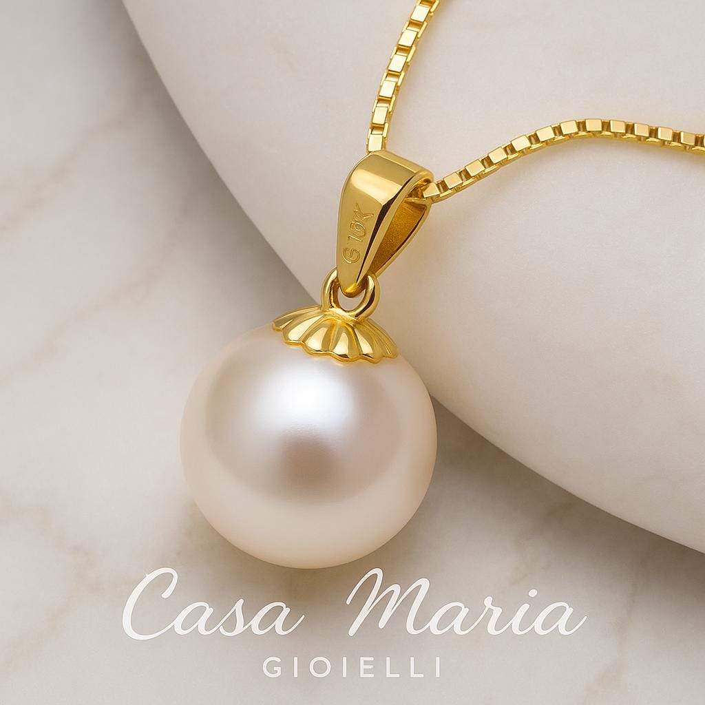 Perla Vera Gold Freshwater Pearl Pendant - 18K Hollow Yellow Gold By Casa Maria Gioiell