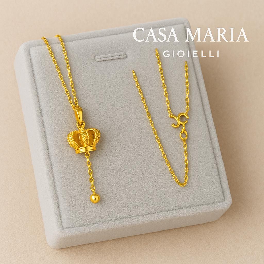 Regina Crown Pendant Necklace – 18K Hollow Yellow Gold AU999 - Casa Maria Gioielli
