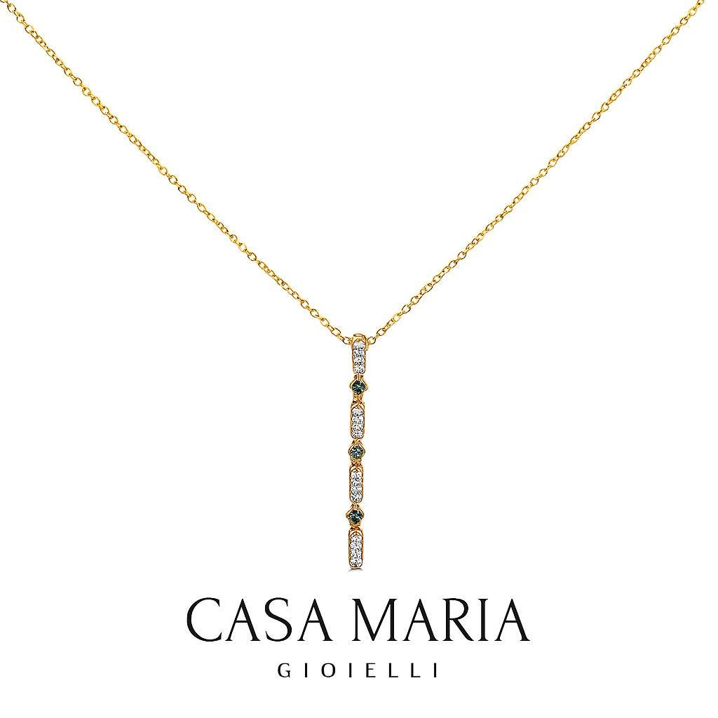 10K Yellow Gold Emerald Bar Pendant Necklace: Lab-Grown Diamond Accents