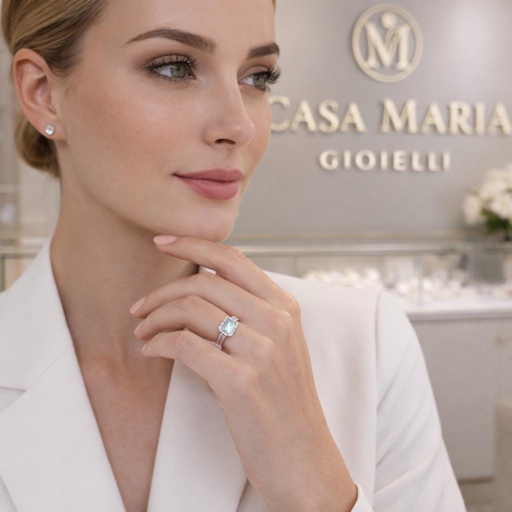 Sogno Azzurro Ring | Platinum PT950 | Lab Grown Diamonds | Natural Aquamarina Gemstone | Casa Maria Gioielli
