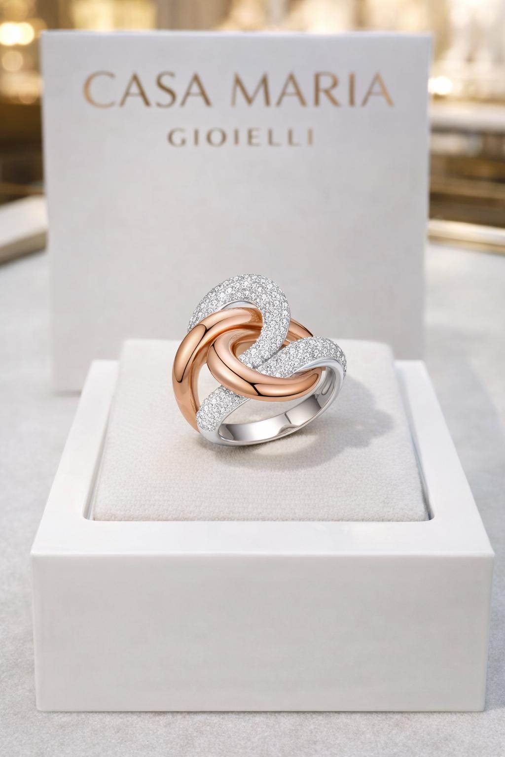 Rose Gold Sterling Silver Ring | Lab Grown Diamond Ring, Casa Maria Gioielli