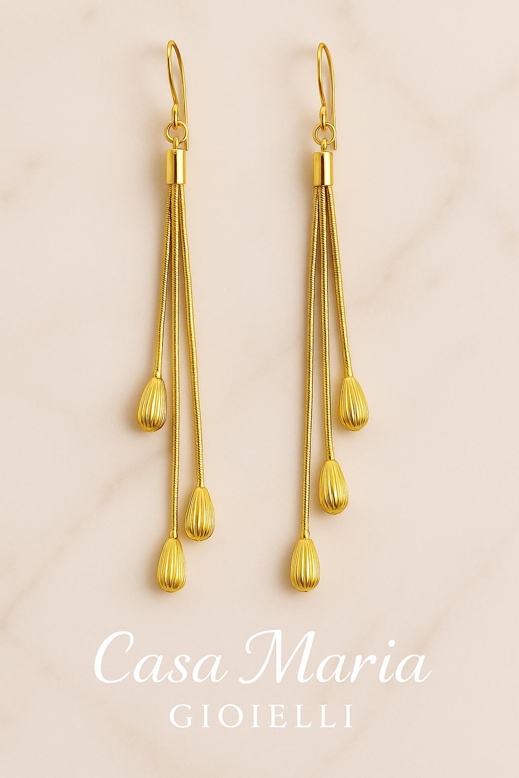 Fili d’Oro Tassel Earrings - 24K Hollow Yellow Gold  - Casa Maria Gioielli