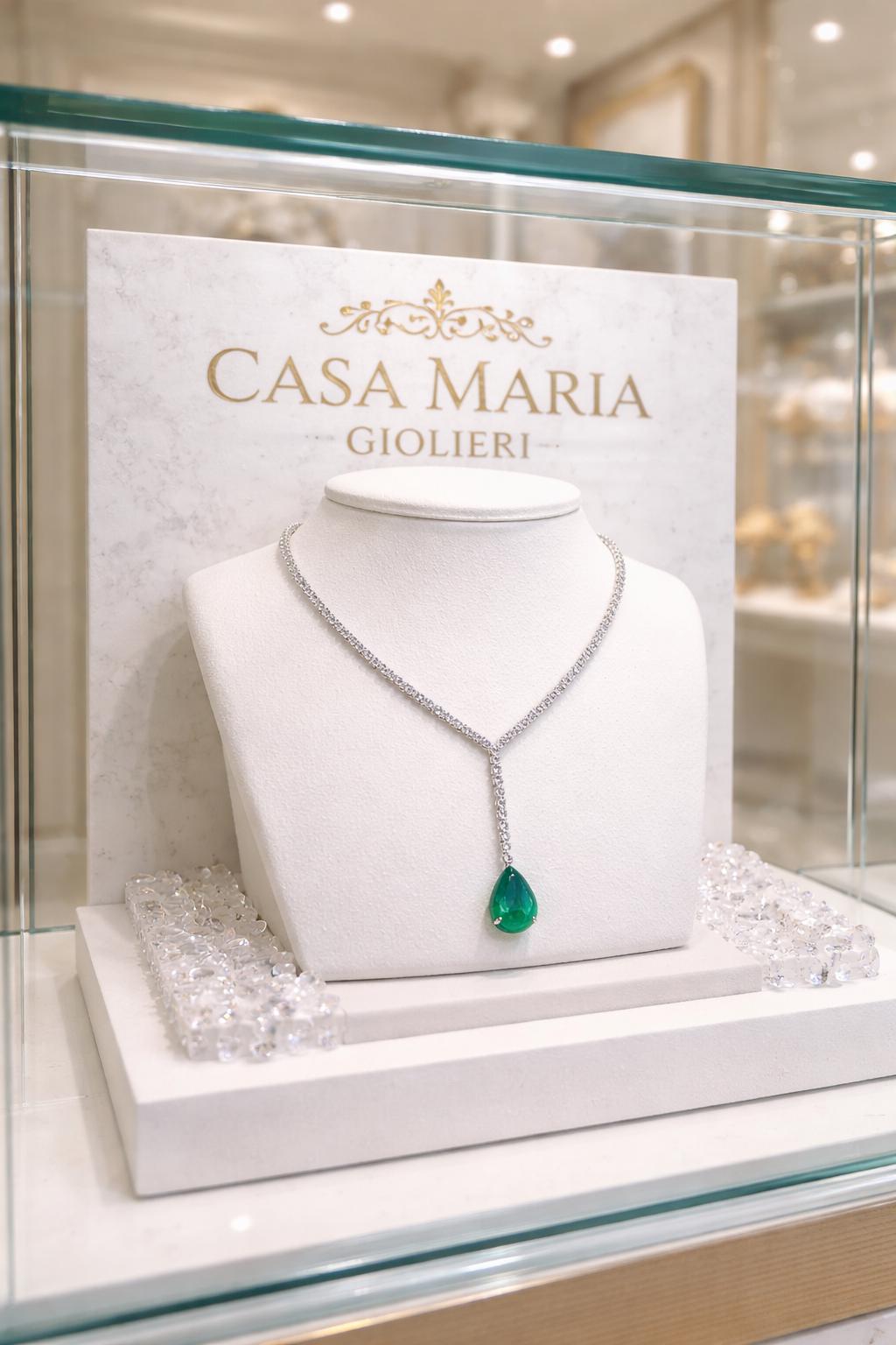 Emerald Drop Necklace | Lab Diamond 925 Sterling Silver Pendant