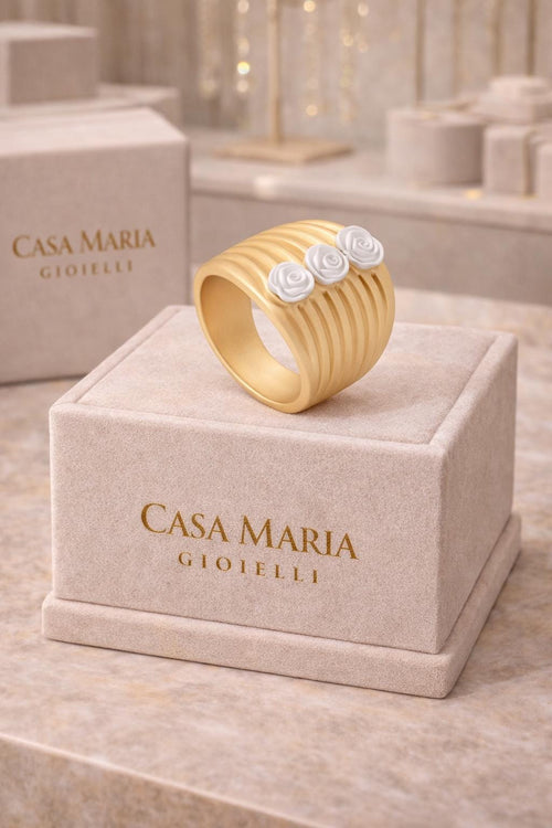 18K Vermeil Gold Ring | Sterling Silver Band, Rose Pearl Accents